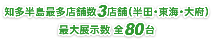 知多半島最多店舗数3店舗(半田・東海・大府)最大展示数全79台